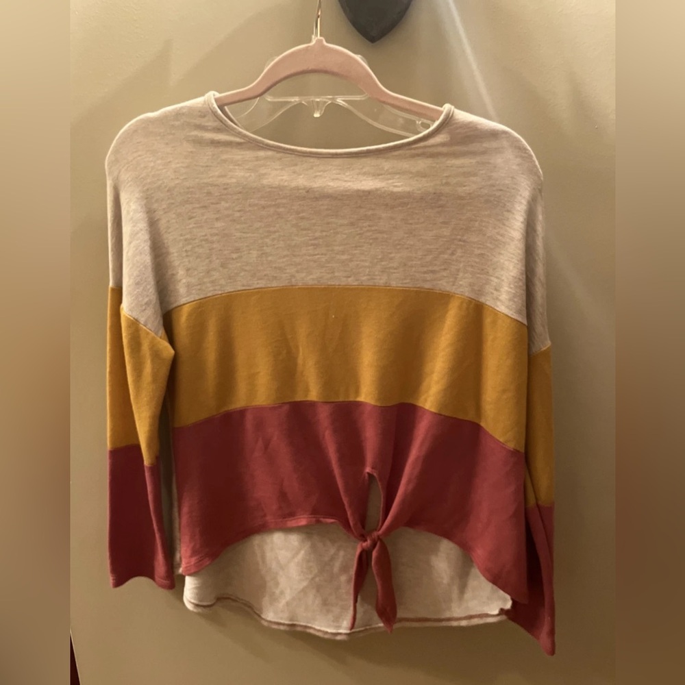 Tween Girls Small Striped Front Tie Shirt Pomelo